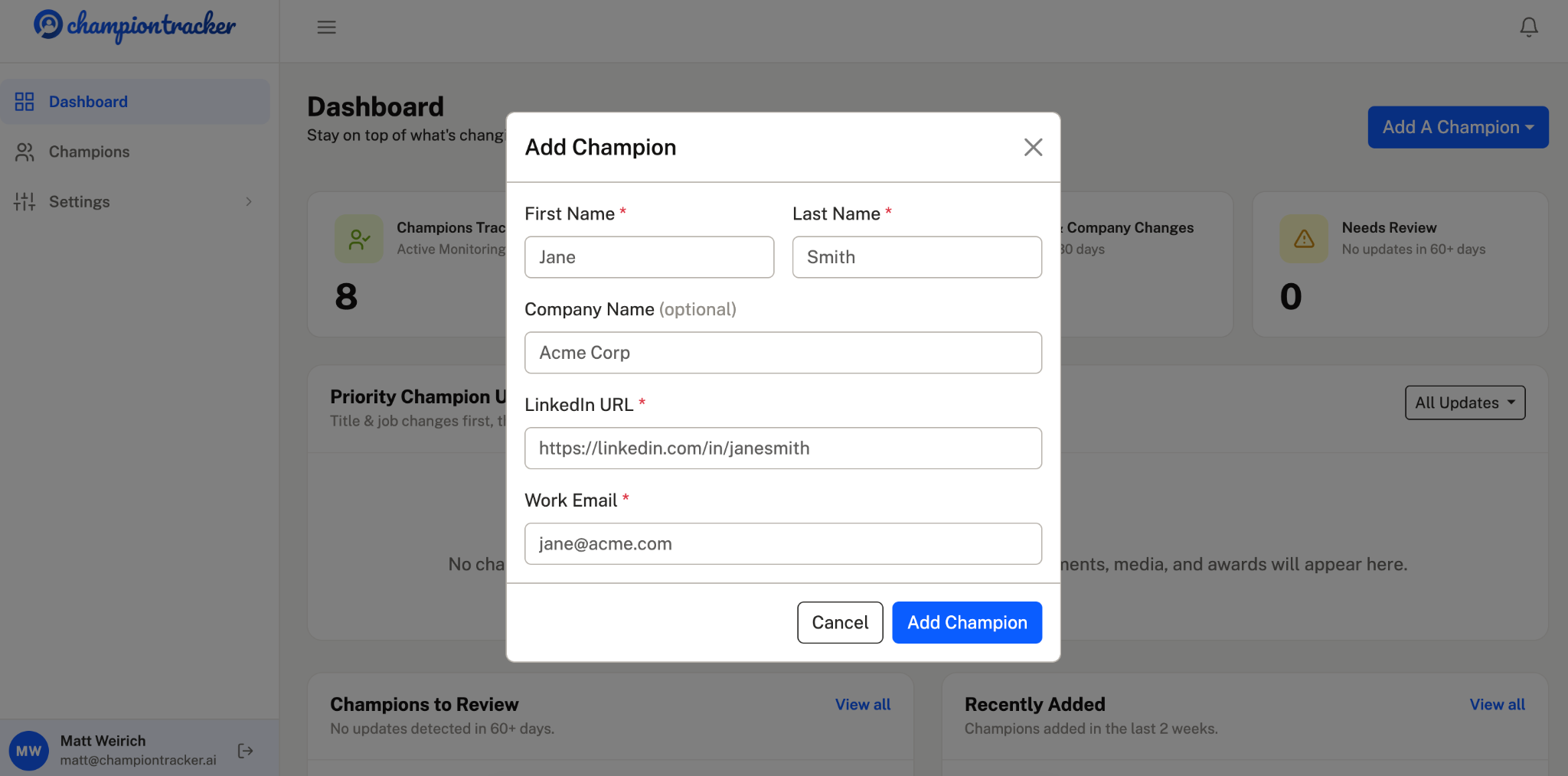 ChampionTracker add champion screenshot